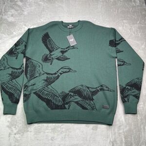 Waggle Migration Wildknit Crewneck Sweater Mens XL Green Duck Graphic Knit